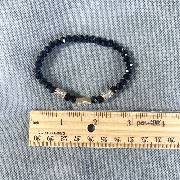 Metallic Iridescent Cross Charm Bracelet Trio Octagon Beads Multicolor Stretch - Picture 12 of 12